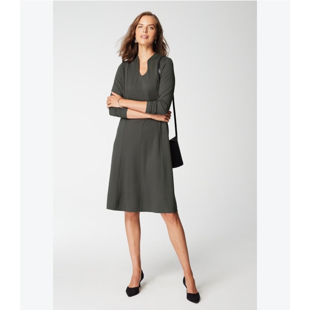 J. Jill Wearever Double-Face Jersey Dress Gray Split Neck Classic Comfort 2X